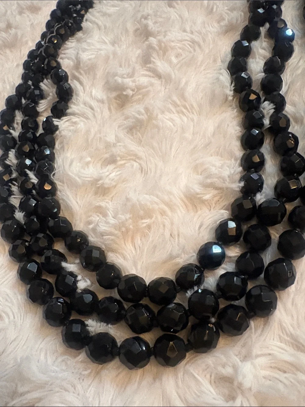 Vintage -Three-Strand Black Faceted Bead Necklace - Women Jewelry